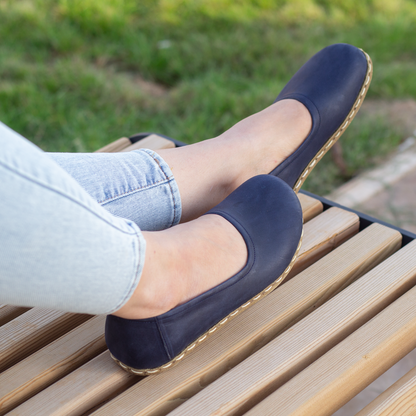 Handmade Barefoot Leather Shoes for Women in Navy Blue