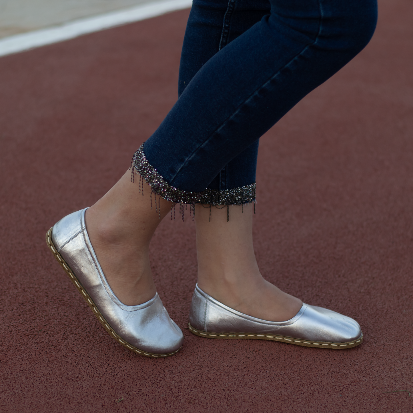 Handmade Barefoot Leather Shoes for Women in Silver