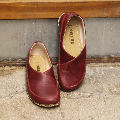 Handmade Barefoot Loafers for Women Burgundy