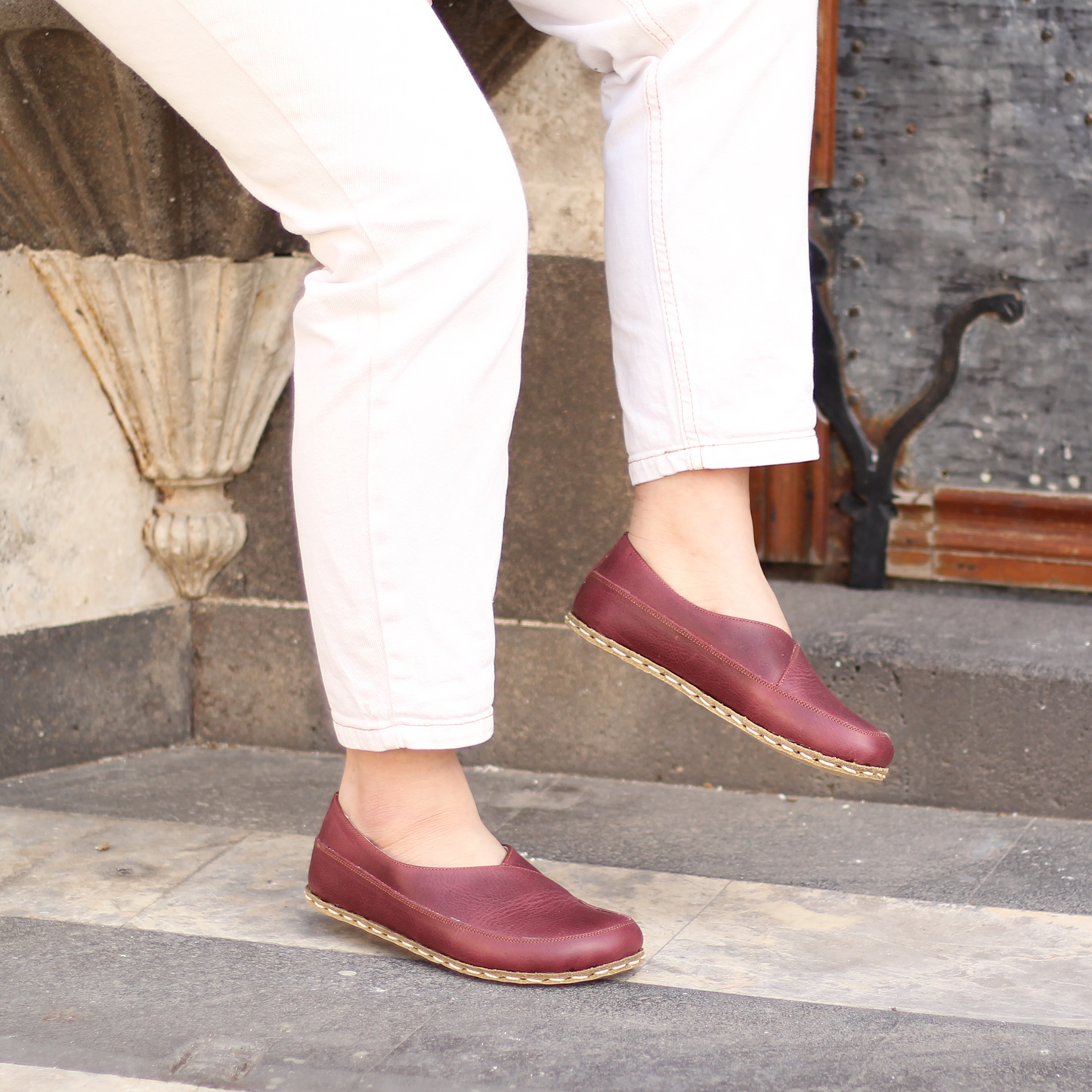 Handmade Barefoot Loafers for Women Burgundy