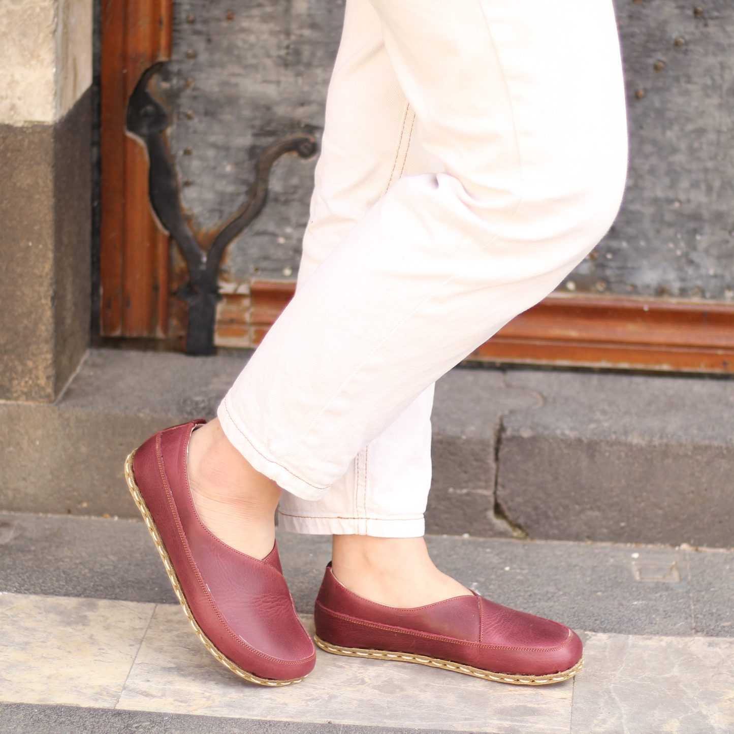 Handmade Barefoot Loafers for Women Burgundy