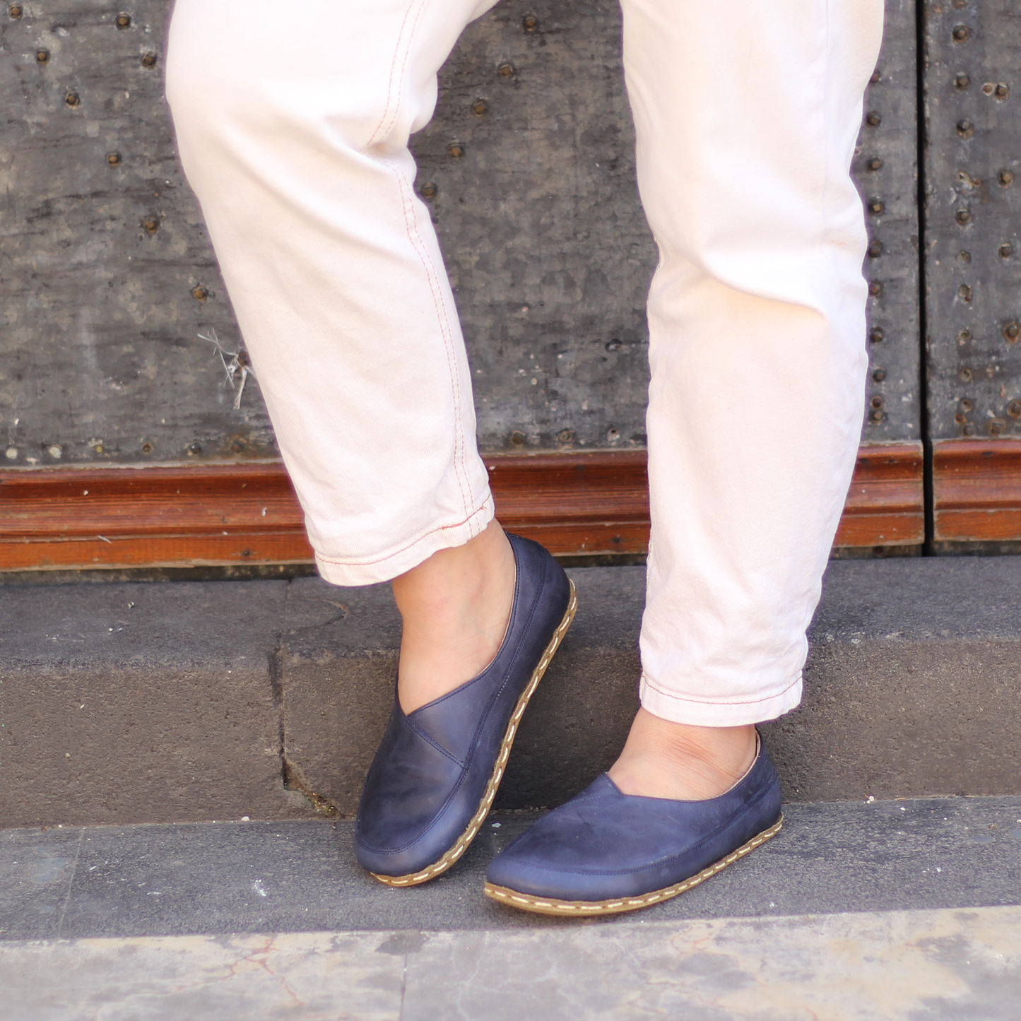 Handmade Barefoot Loafers for Women Navy Blue