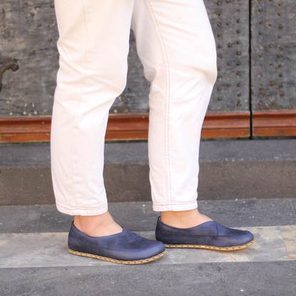 Handmade Barefoot Loafers for Women Navy Blue