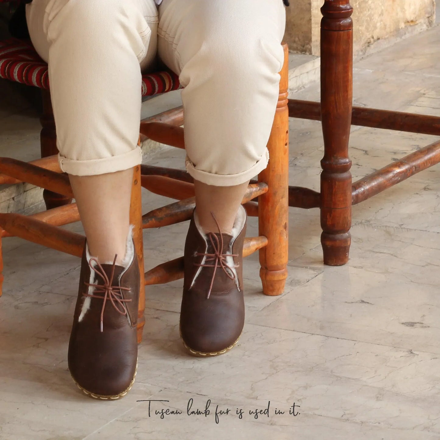 Handmade Brown Barefoot Shearling Oxford Boots For Women