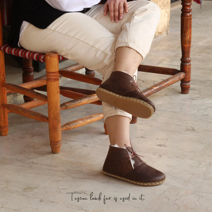 Handmade Brown Barefoot Shearling Oxford Boots For Women