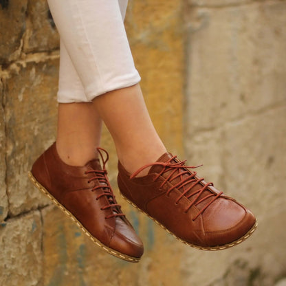 Handmade Women's Antique Brown Leather Barefoot Sneakers