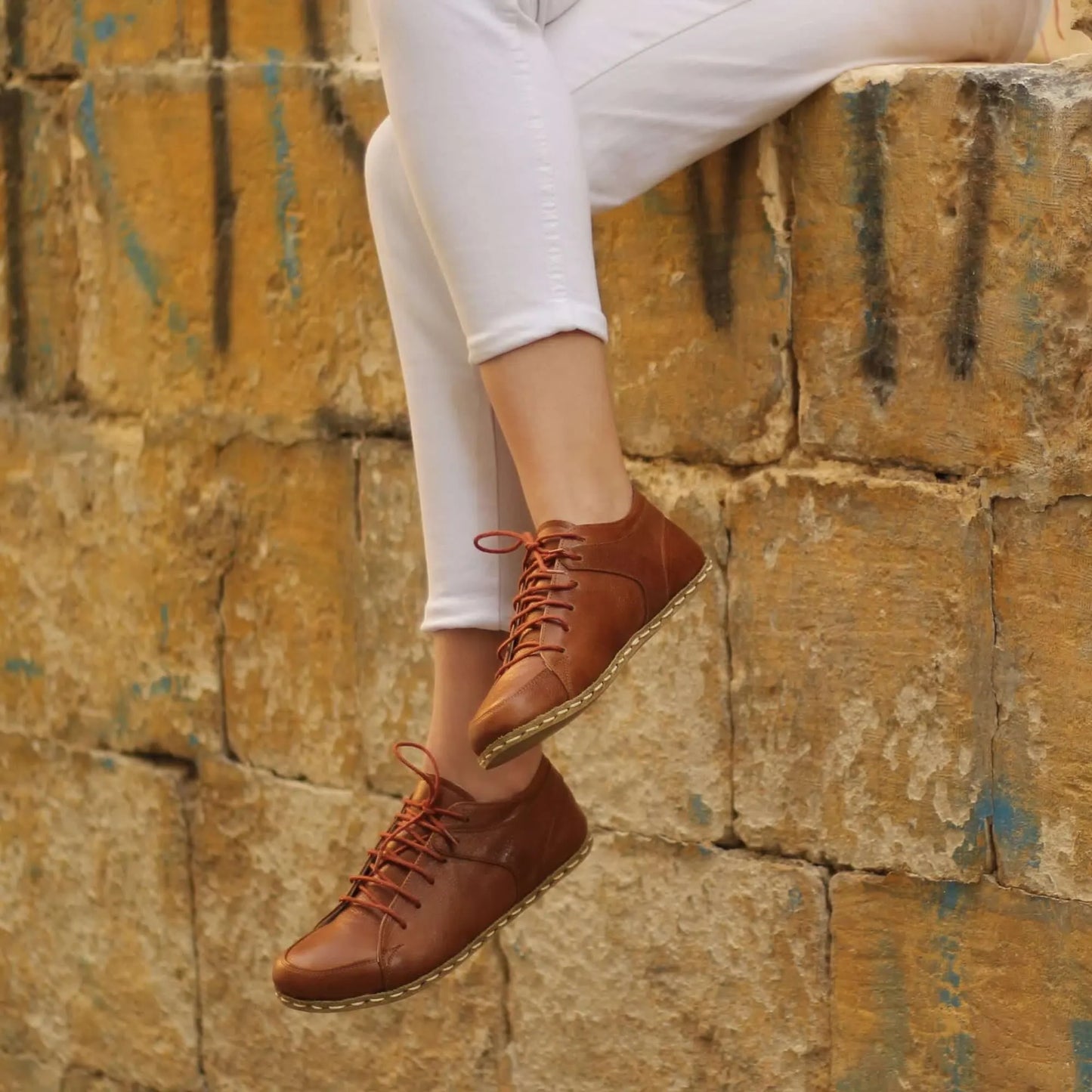 Handmade Women's Antique Brown Leather Barefoot Sneakers