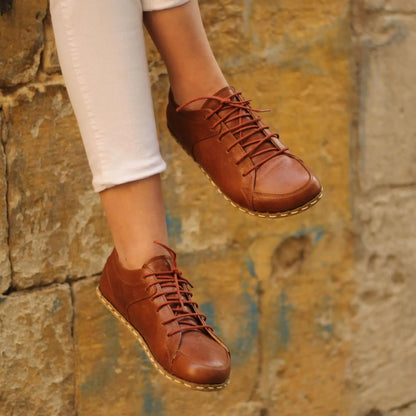 Handmade Women's Antique Brown Leather Barefoot Sneakers