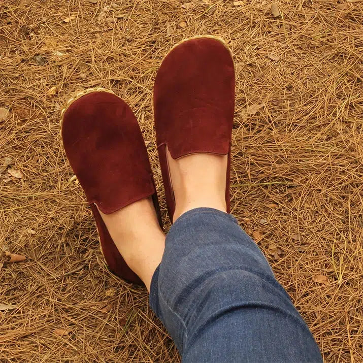 Leather Barefoot Handmade Women's Shoes - Nubuck Burgundy