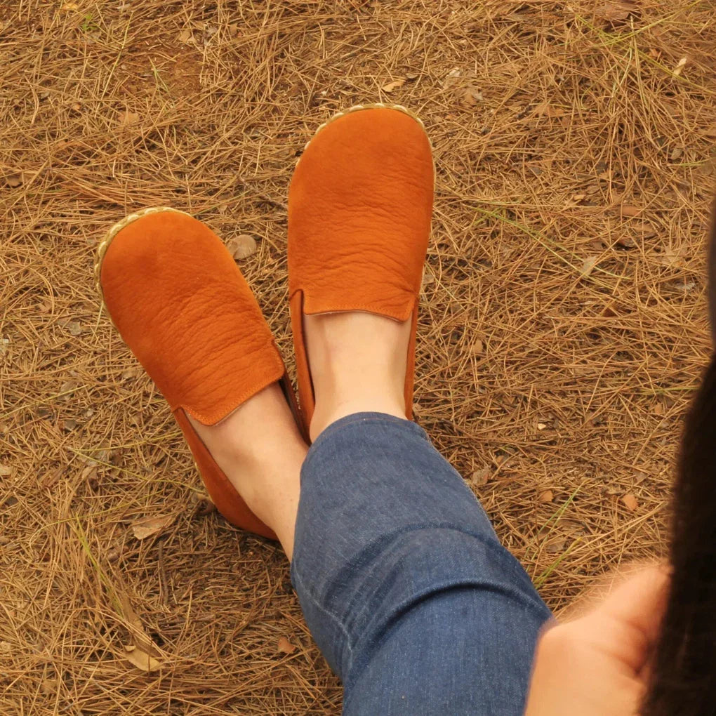 Handmade Women's Barefoot Shoes - Nubuck Orange