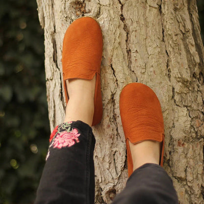 Handmade Women's Barefoot Shoes - Nubuck Orange