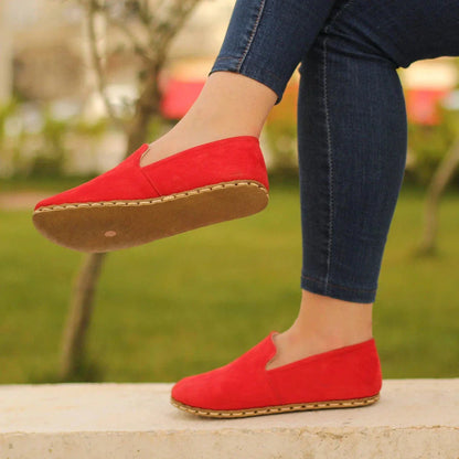 Handmade Women's Barefoot Shoes - Nubuck Red