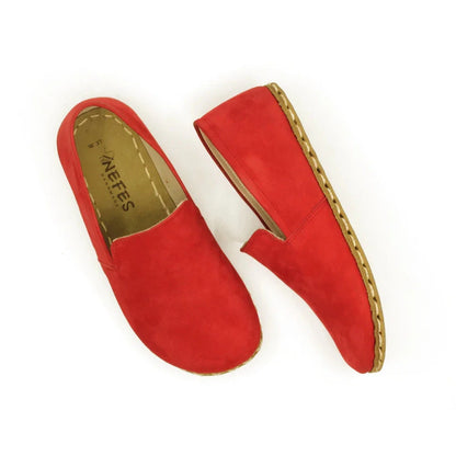 Handmade Women's Barefoot Shoes - Nubuck Red