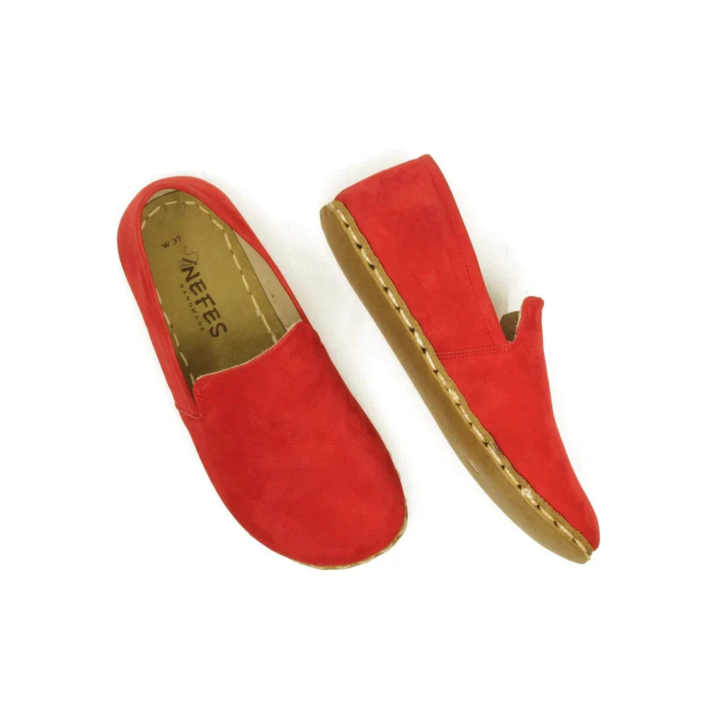 Handmade Women's Barefoot Shoes - Nubuck Red