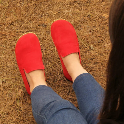 Handmade Women's Barefoot Shoes - Nubuck Red