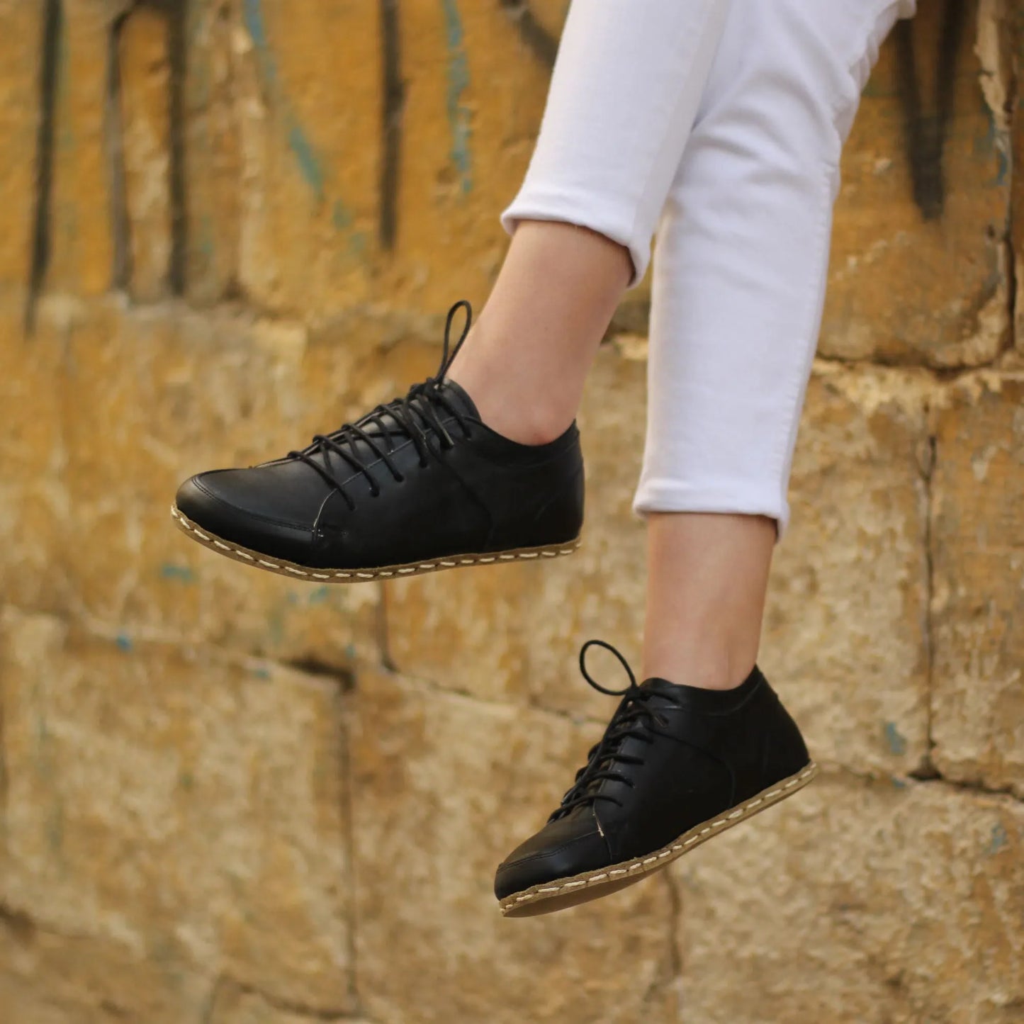 Handmade Women's Black Leather Barefoot Sneakers