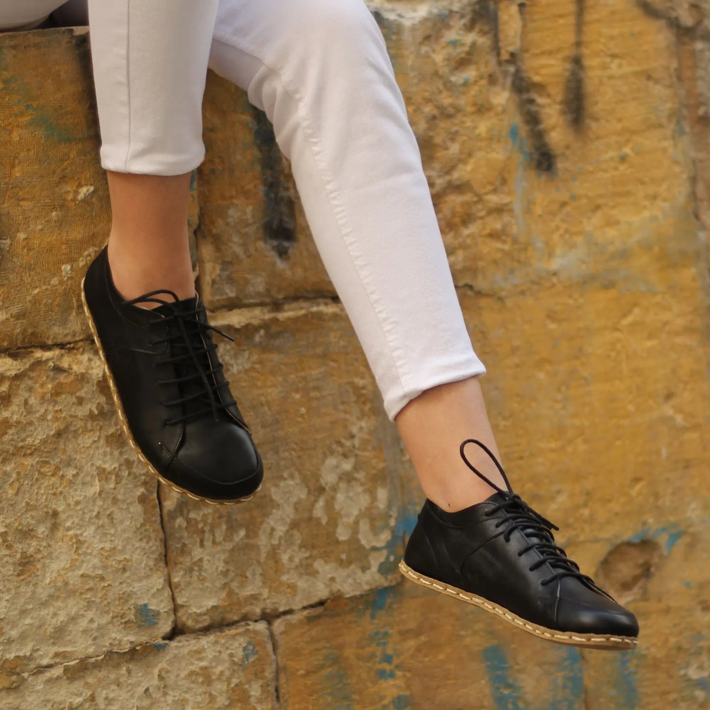 Handmade Women's Black Leather Barefoot Sneakers