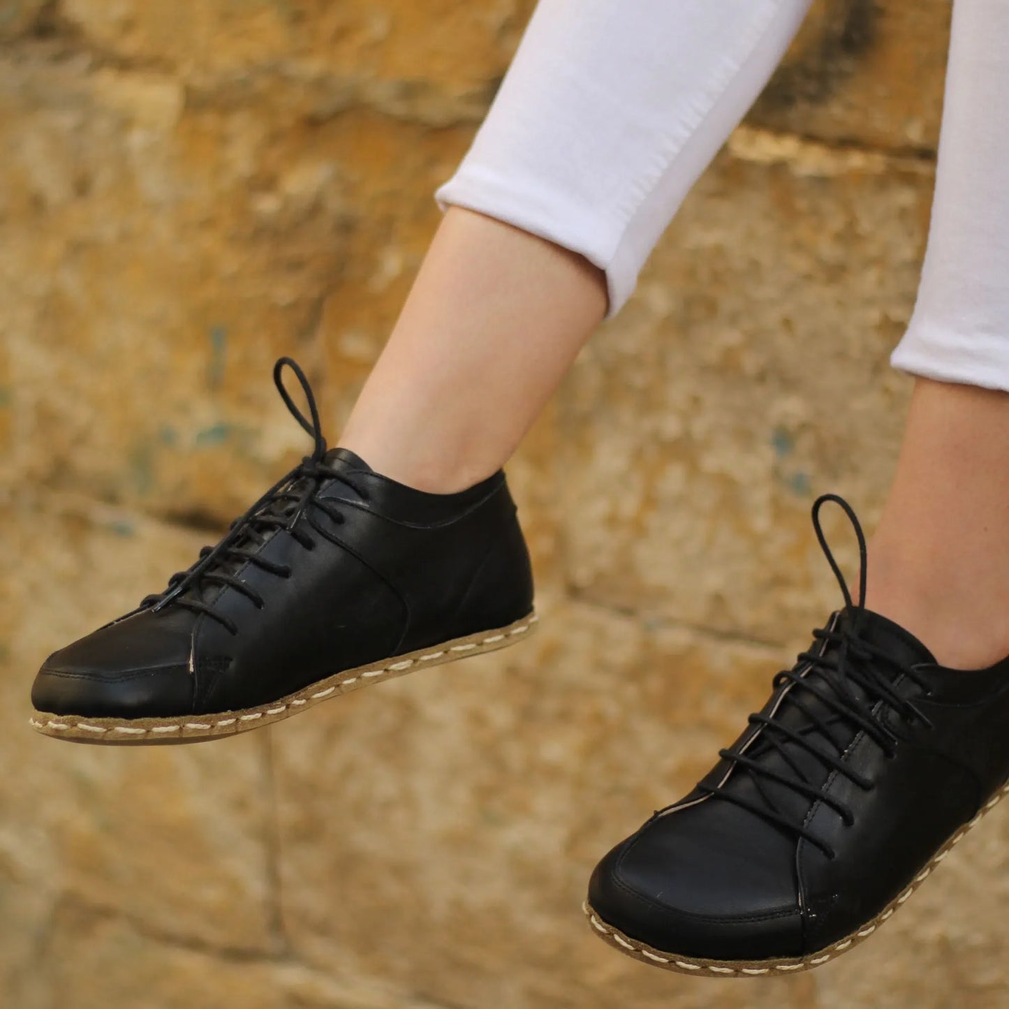 Handmade Women's Black Leather Barefoot Sneakers