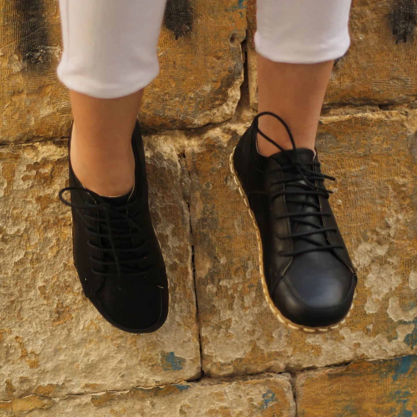 Handmade Women's Black Leather Barefoot Sneakers