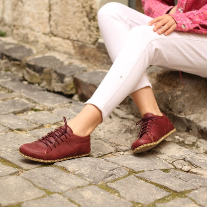 Handmade Women's Burgundy Leather Barefoot Sneakers