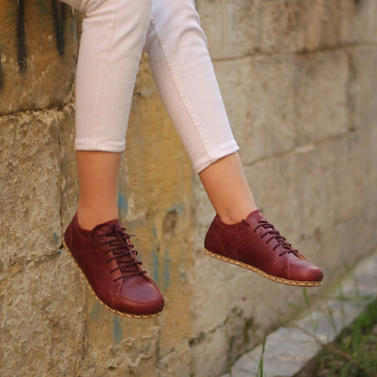 Handmade Women's Burgundy Leather Barefoot Sneakers