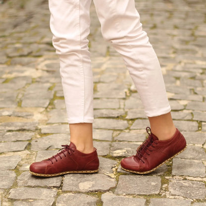 Handmade Women's Burgundy Leather Barefoot Sneakers