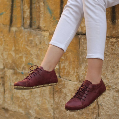 Handmade Women's Burgundy Leather Barefoot Sneakers