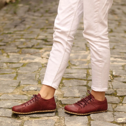 Handmade Women's Burgundy Leather Barefoot Sneakers