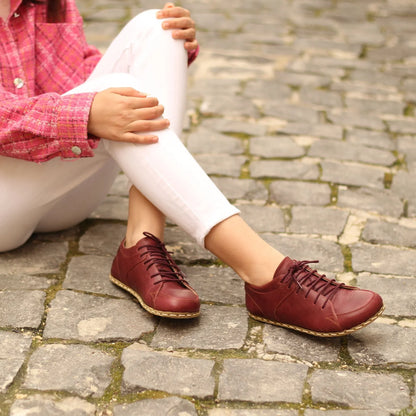 Handmade Women's Burgundy Leather Barefoot Sneakers