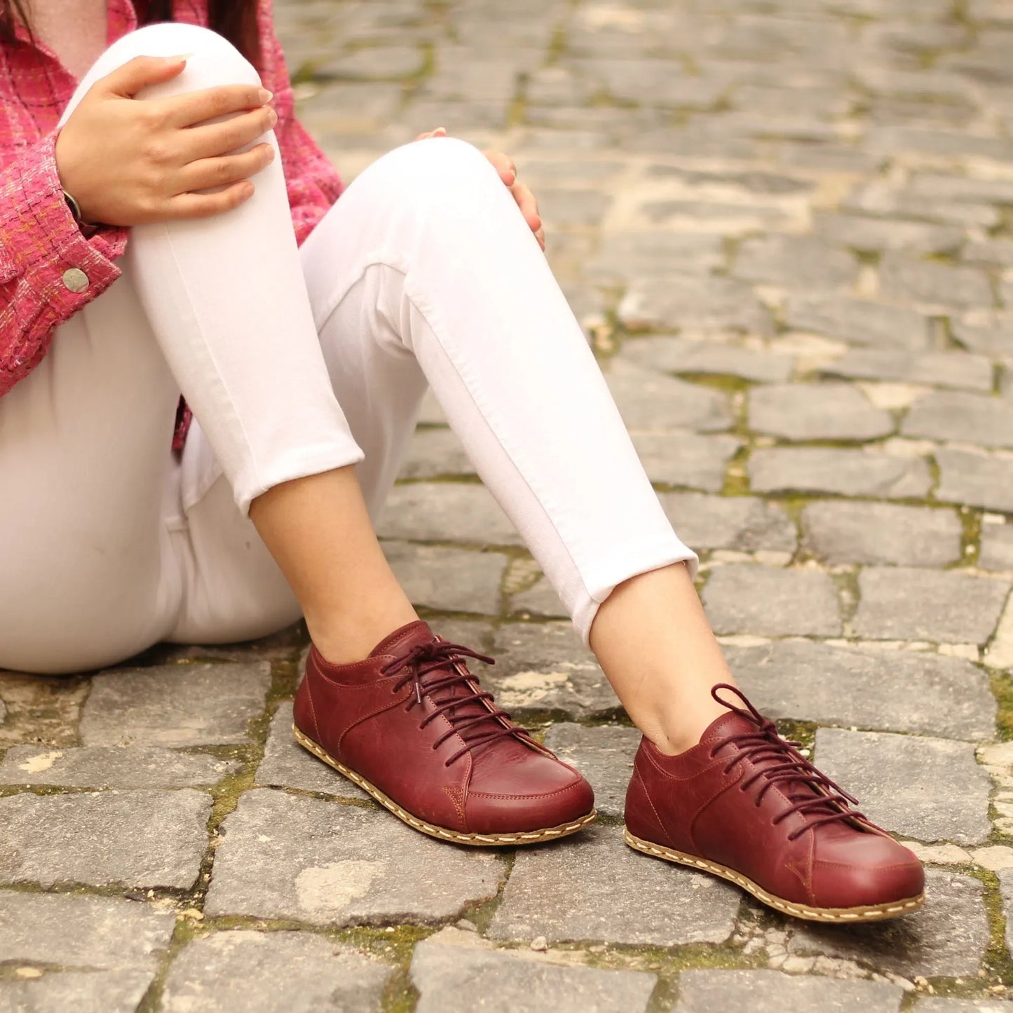 Handmade Women's Burgundy Leather Barefoot Sneakers