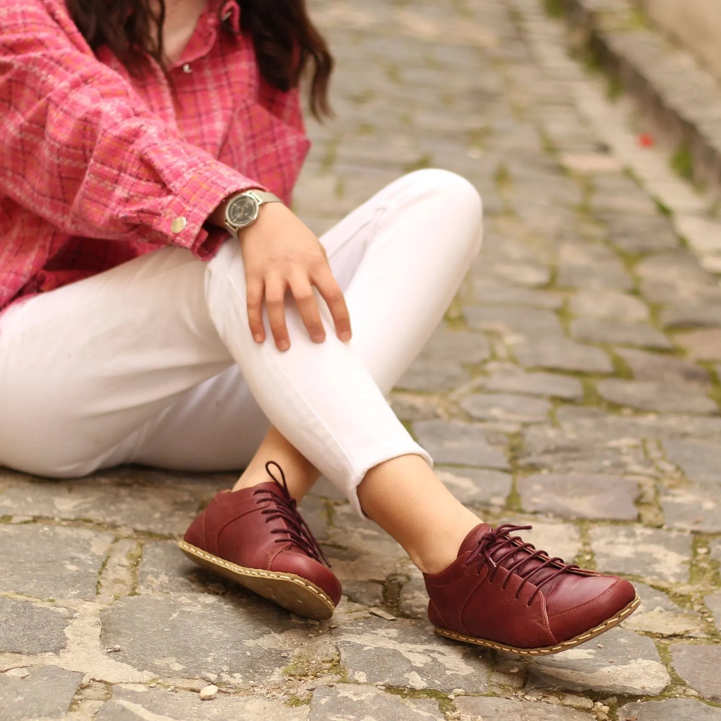 Handmade Women's Burgundy Leather Barefoot Sneakers