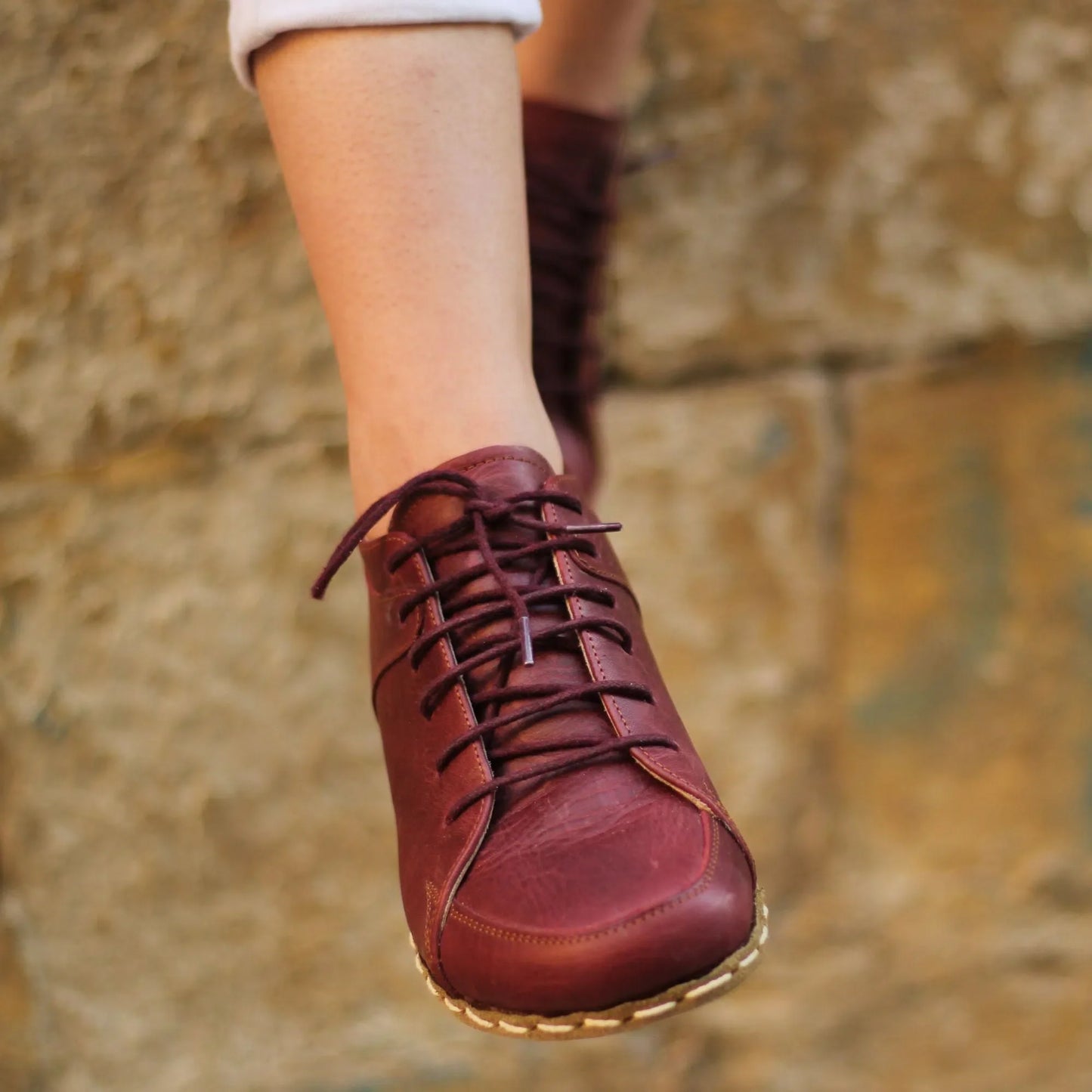 Handmade Women's Burgundy Leather Barefoot Sneakers