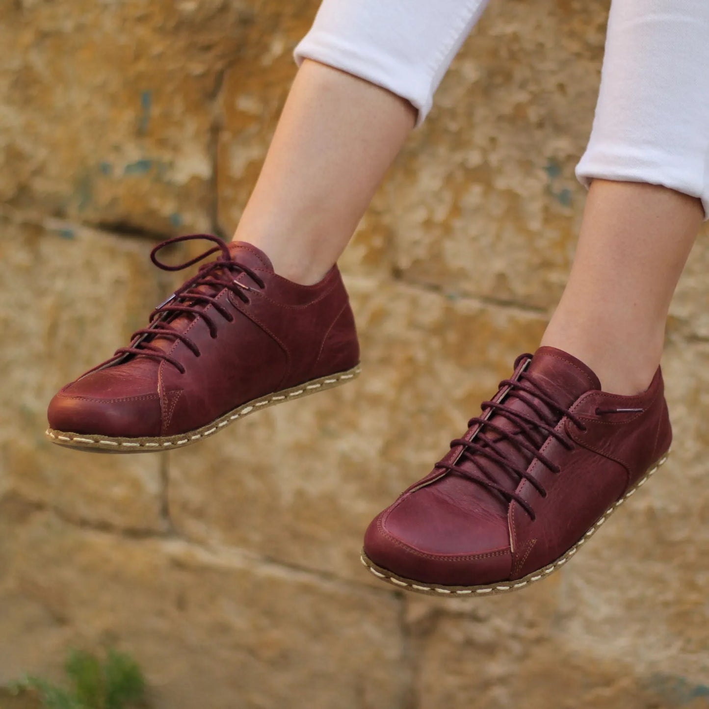 Handmade Women's Burgundy Leather Barefoot Sneakers