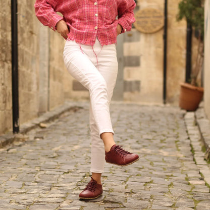 Handmade Women's Burgundy Leather Barefoot Sneakers