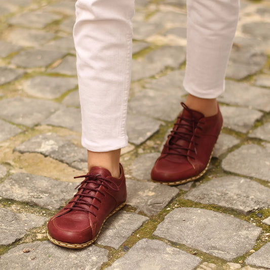 Handmade Women's Burgundy Leather Barefoot Sneakers