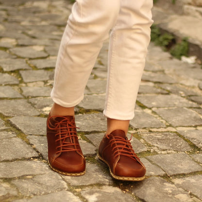 Handmade Women's Crazy New Brown Leather Barefoot Sneakers