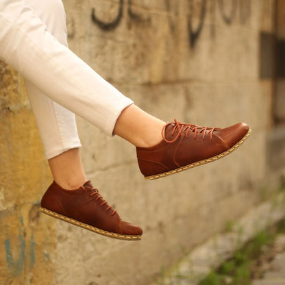 Handmade Women's Crazy New Brown Leather Barefoot Sneakers