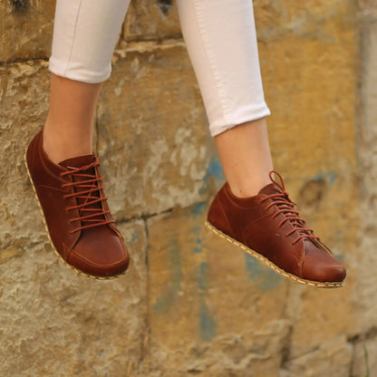 Handmade Women's Crazy New Brown Leather Barefoot Sneakers