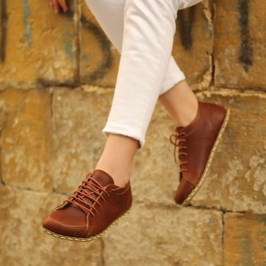 Handmade Women's Crazy New Brown Leather Barefoot Sneakers