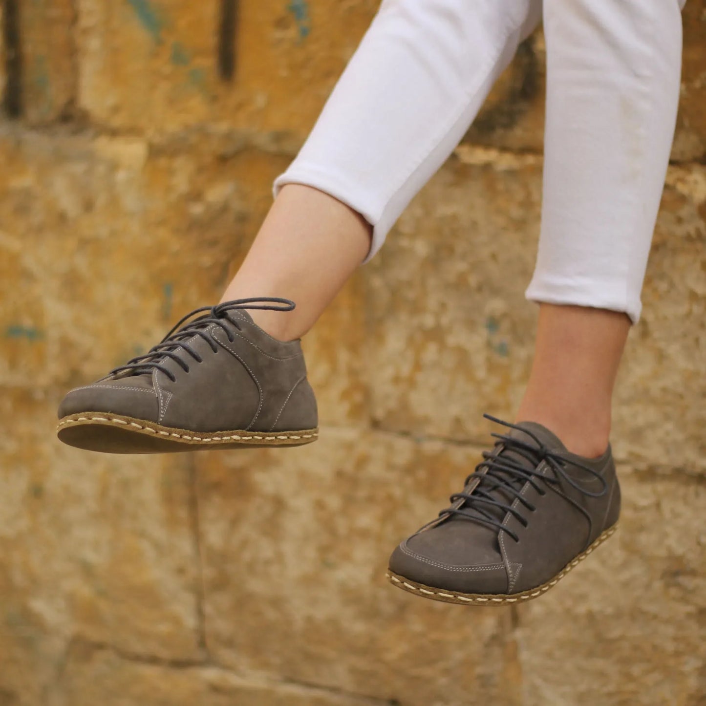 Handmade Women's Gray Leather Barefoot Sneakers