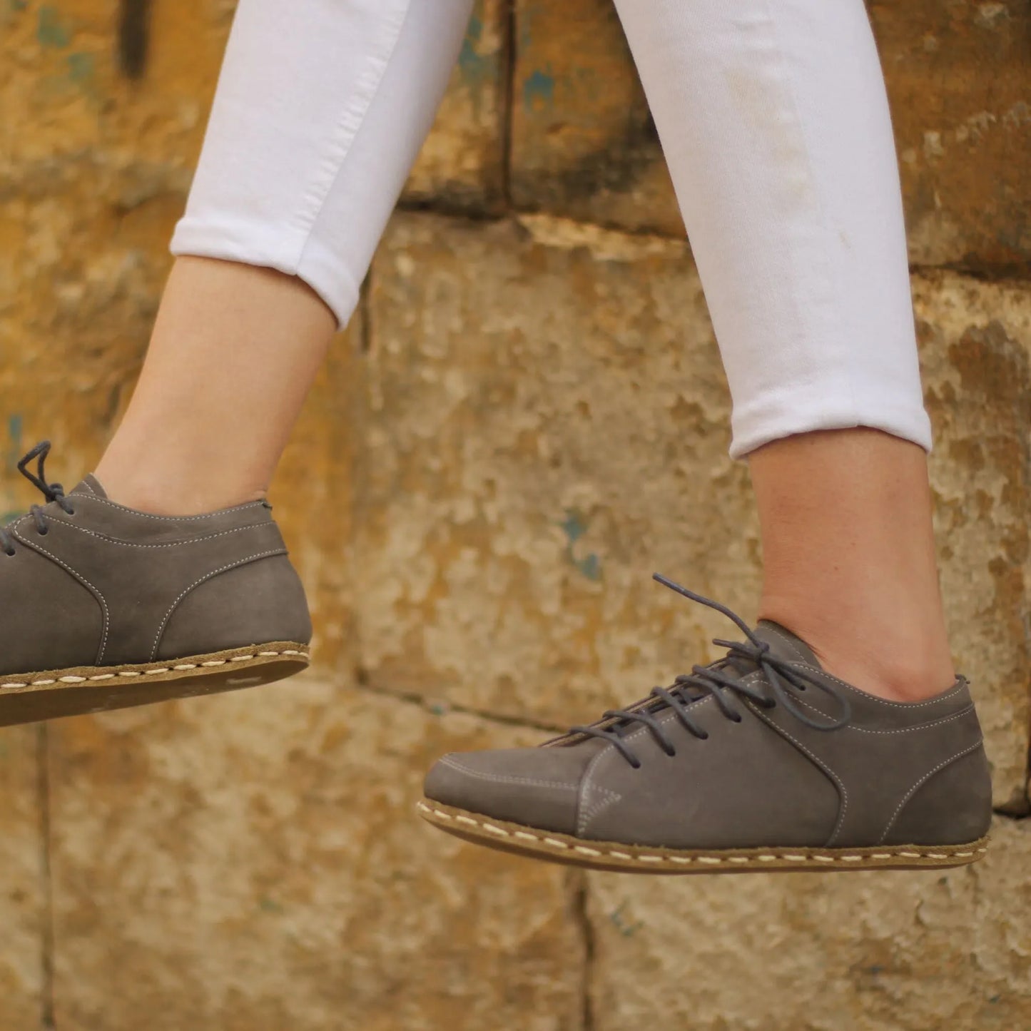 Handmade Women's Gray Leather Barefoot Sneakers