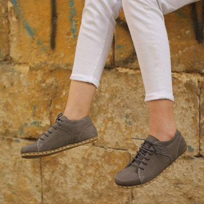 Handmade Women's Gray Leather Barefoot Sneakers