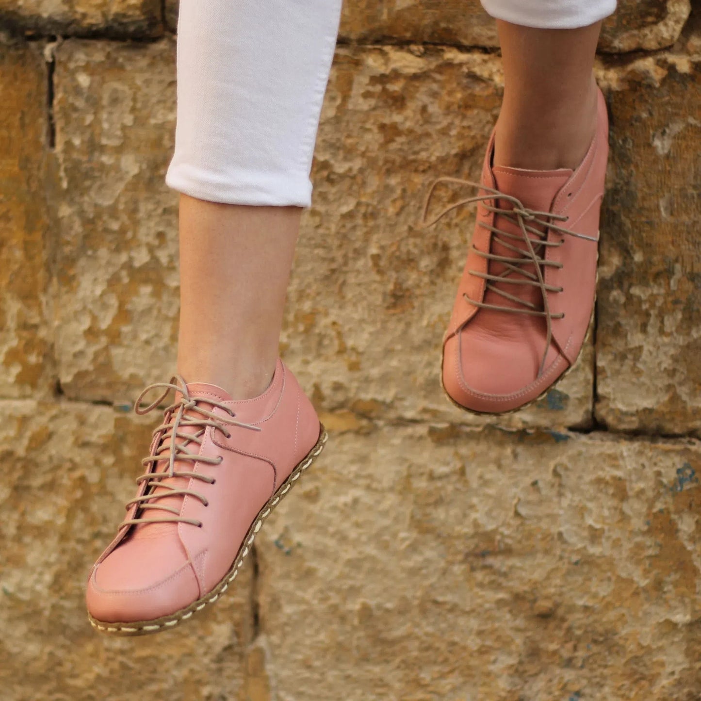 Handmade Women's Light Pink Leather Barefoot Sneakers