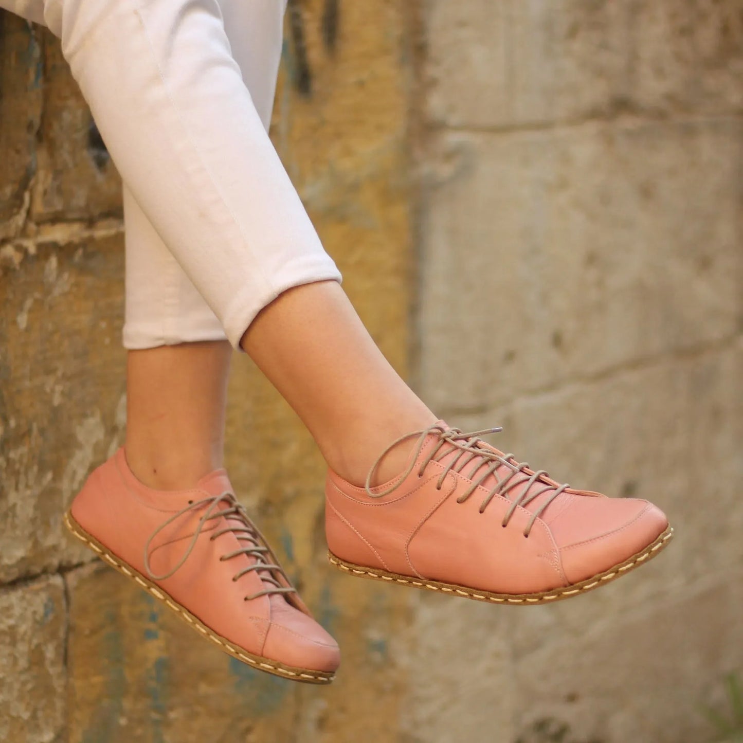 Handmade Women's Light Pink Leather Barefoot Sneakers