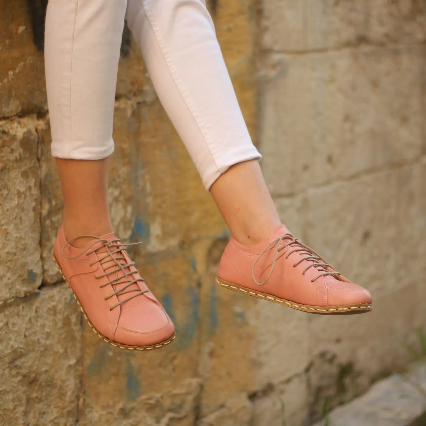 Handmade Women's Light Pink Leather Barefoot Sneakers