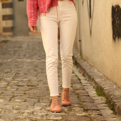 Handmade Women's Light Pink Leather Barefoot Sneakers