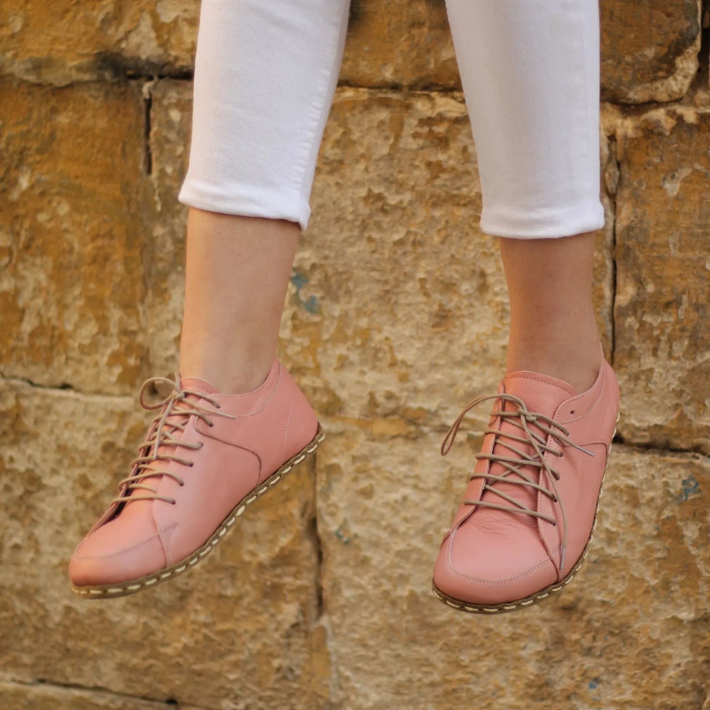 Handmade Women's Light Pink Leather Barefoot Sneakers