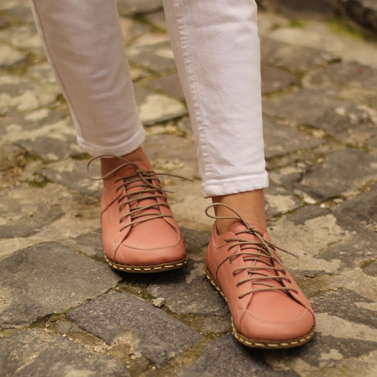 Handmade Women's Light Pink Leather Barefoot Sneakers