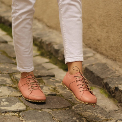 Handmade Women's Light Pink Leather Barefoot Sneakers