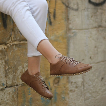 Handmade Women's Matte Brown Leather Barefoot Sneakers